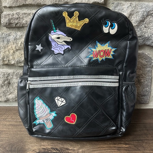 Girls Patches Ice Cream Unicorn Princess Crown
Star Heart Quilted
Backpack Black - Picture 2 of 6